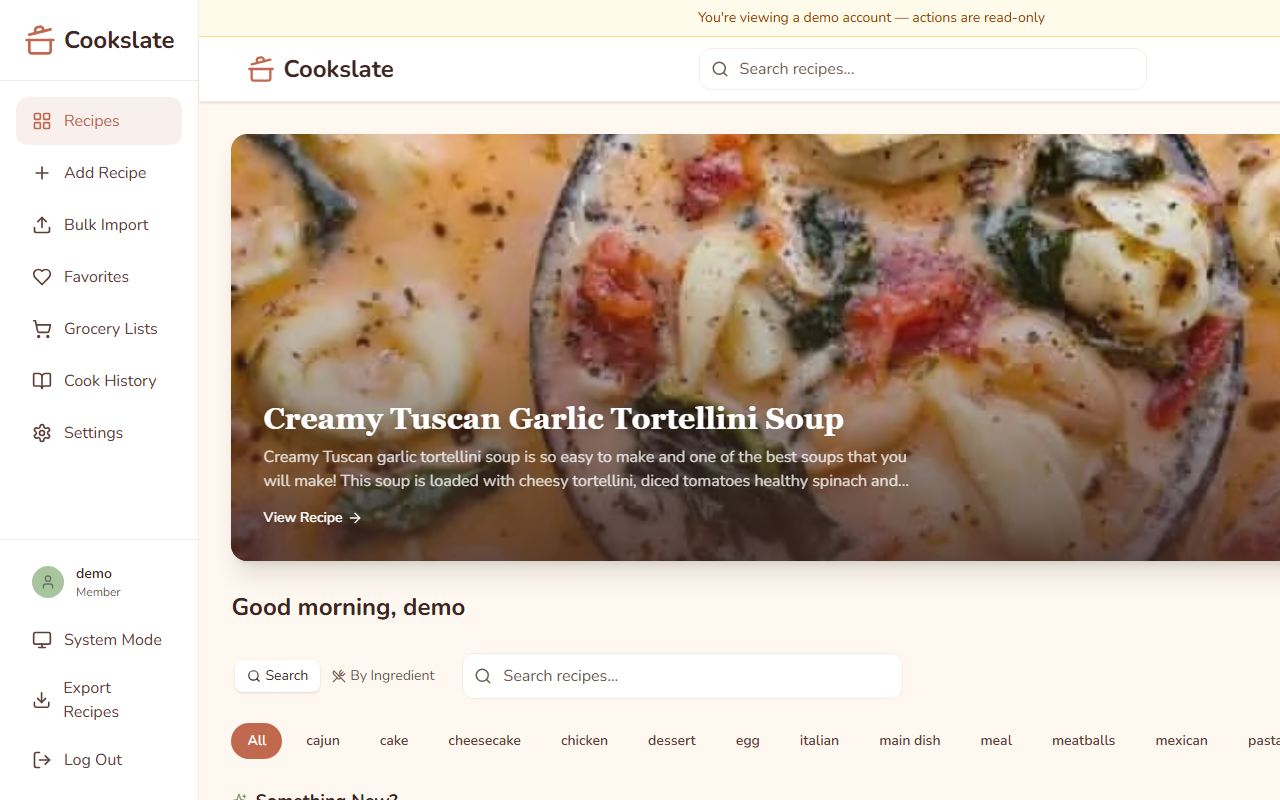 Cookslate dashboard